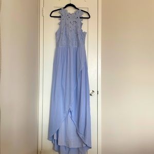 High-Low Light Blue Floral Gown - New Without Tags